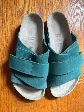 Birkenstock Kyoto Teal Suede Slide women's 38